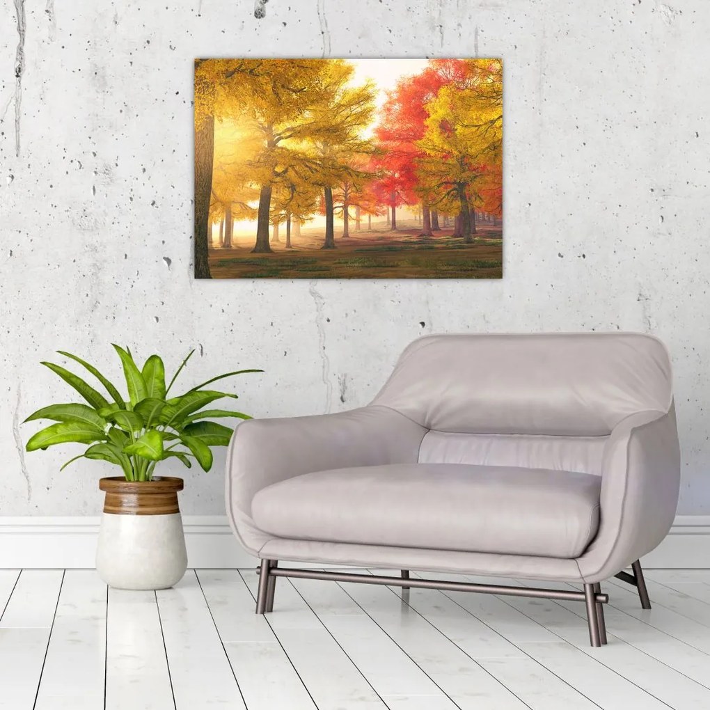 Tablou pe sticlă cu copaci toamna (70x50 cm)