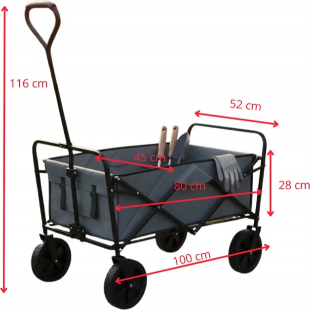 Cărucior de transport pentru grădină pliabil ultra-ușor - capacitate de încărcare de 100 kg