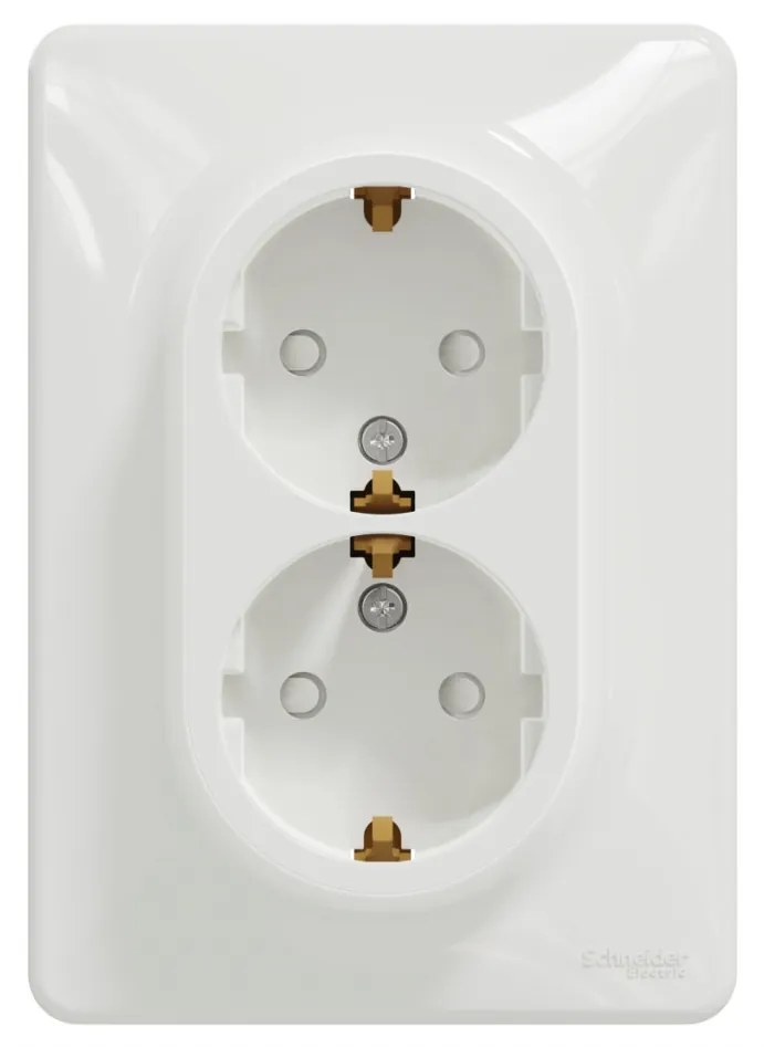 Priza dubla cu impamantare, 16A, IP20, Alb Schneider Sedna Design