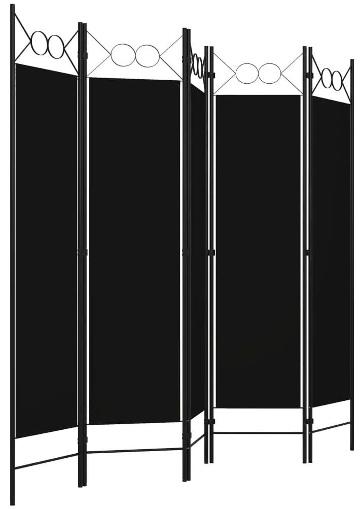 Paravan de cameră cu 5 panouri, negru, 200 x 180 cm