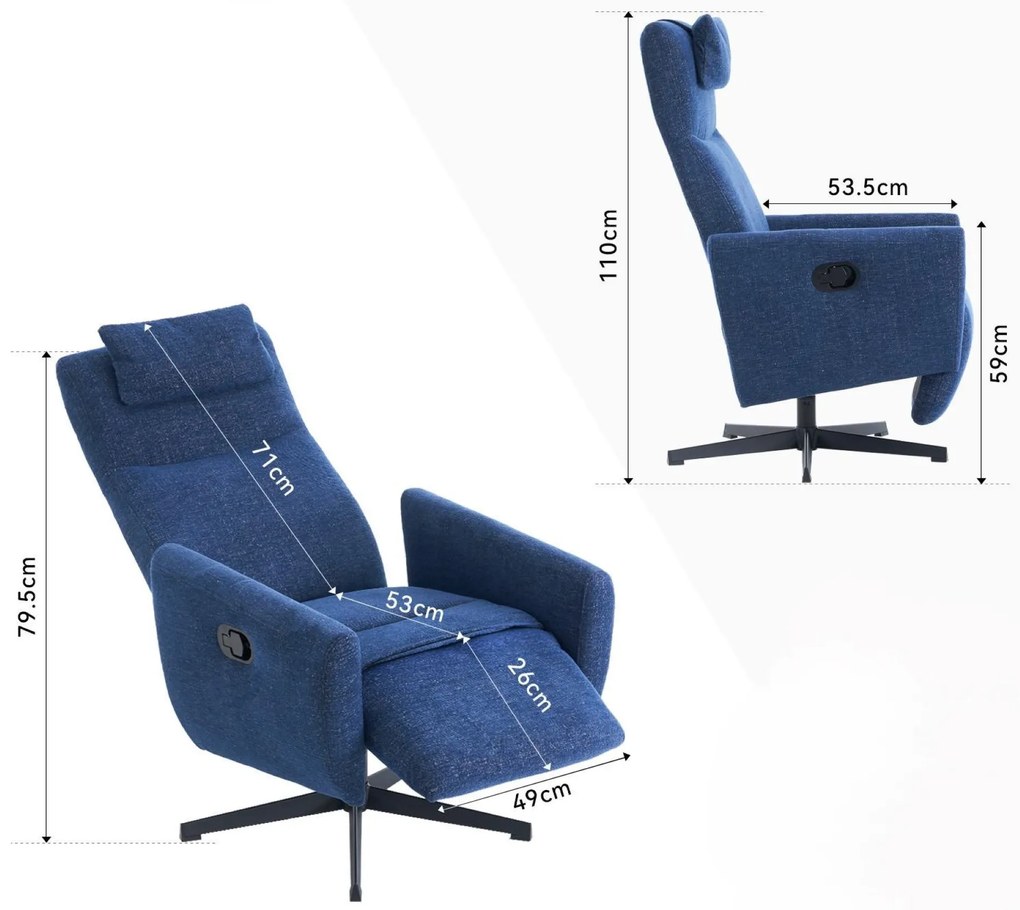 Fotoliu confortabil cu funcție de relaxare, Albastru | Aosom Romania