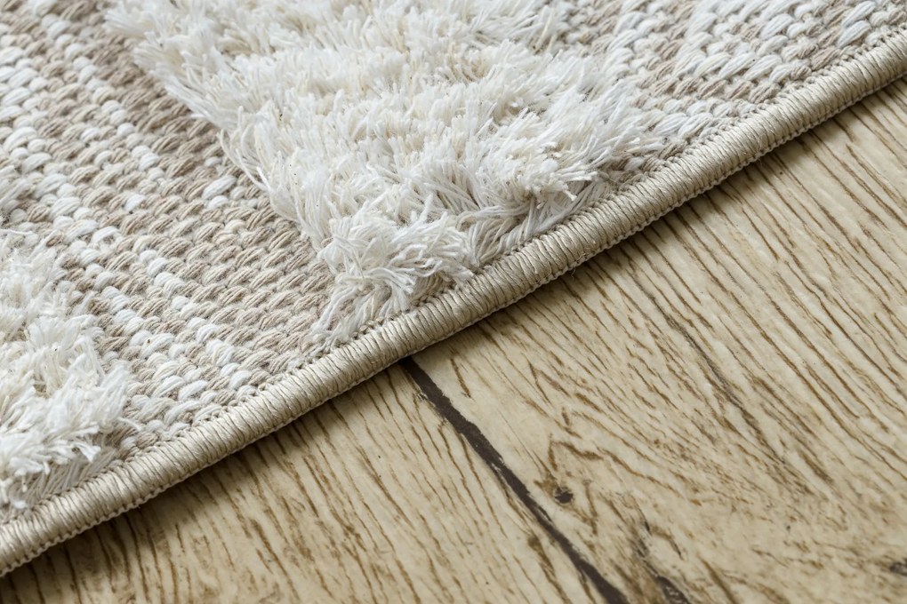 Covor ECO SISAL MOROC 22329 zigzag, linii boho franjuri - structural bej / cremă