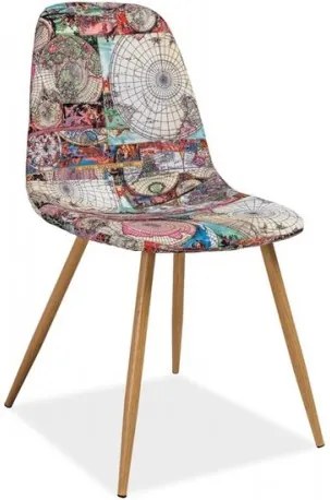 Scaun tapitat cu stofa, cu picioare metalice Citi Map Multicolour / Oak, l44xA38xH84 cm