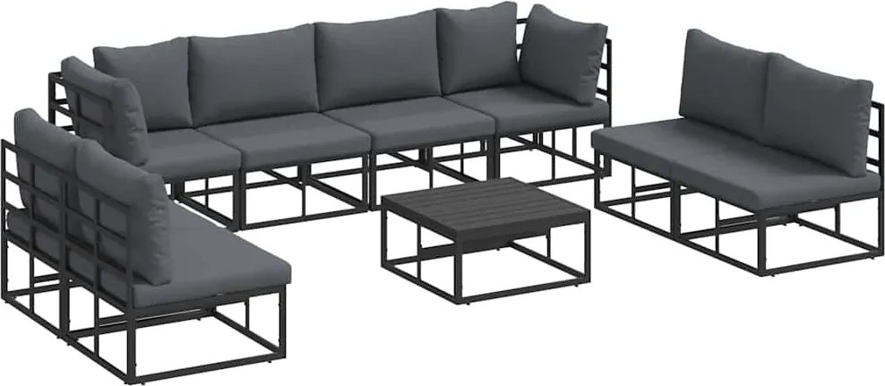 vidaXL Set de canapele pentru grădină cu pernă 9 pcs Negru Aluminiu