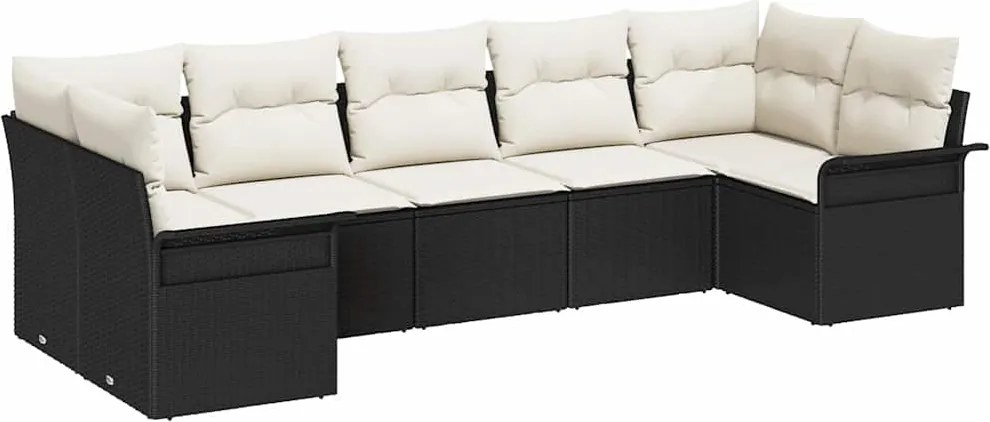 vidaXL Set de canapele pentru grădină cu pernă 7 pcs Negru poliratan