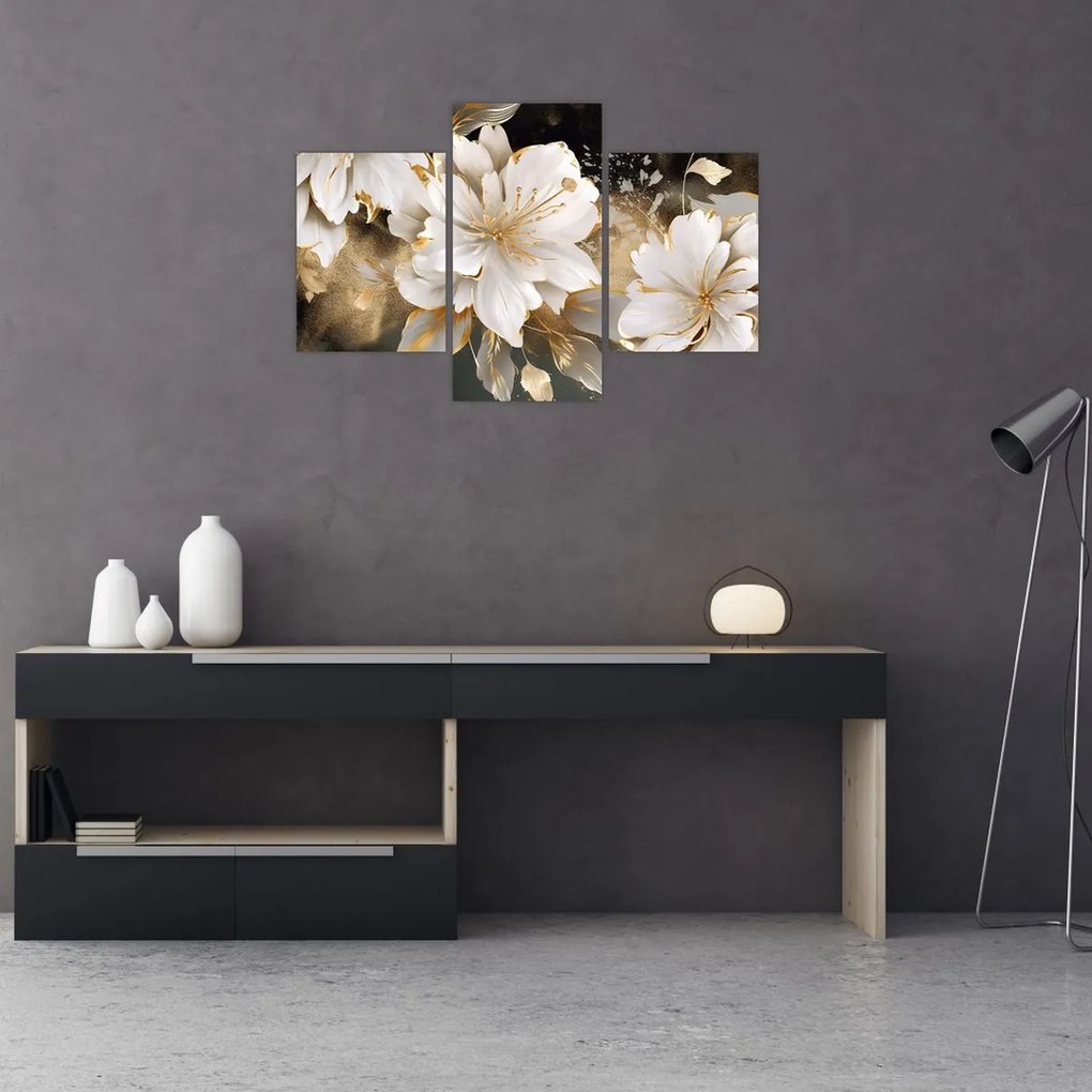 Tablou - Flori în aur (90x60 cm)