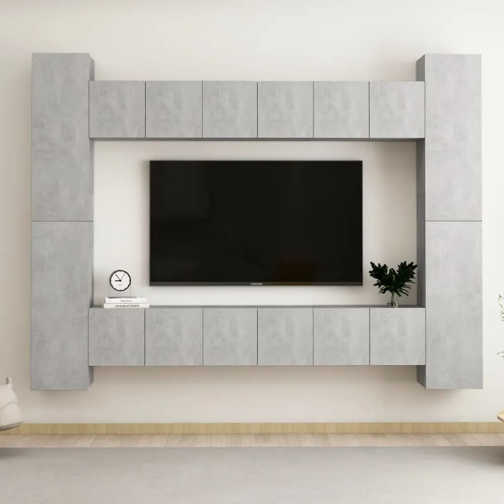 vidaXL Set de dulapuri TV, 10 piese, gri beton, lemn prelucrat