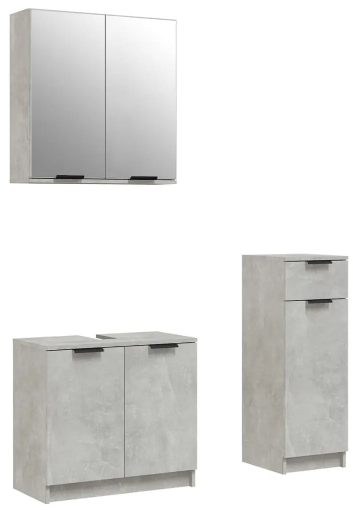 3115871 vidaXL Set dulapuri de baie, 3 piese, gri beton, lemn prelucrat