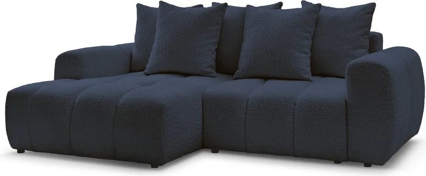 Colțar albastru extensibil/cu spațiu de depozitare cu tapițerie din țesătură bouclé (cu colț pe partea stângă/cu șezlong) Roxelane – Bobochic Paris