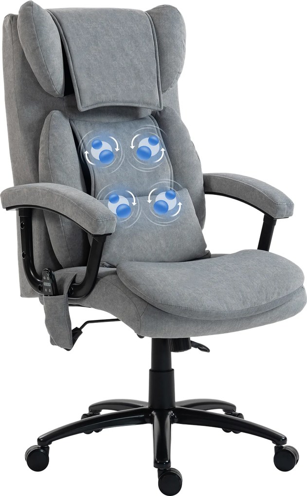 HOMCOM Scaun de birou ergonomic cu masaj cu 4 puncte de frământare, fotoliu cu spătar înalt tip fluture, șezut lat, gri | Aosom Romania