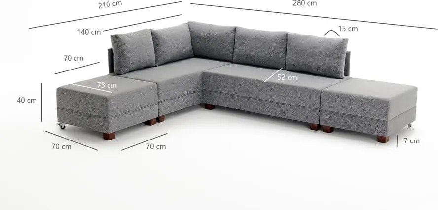 Colțar gri antracit (colț stânga) Fly – Balcab Home