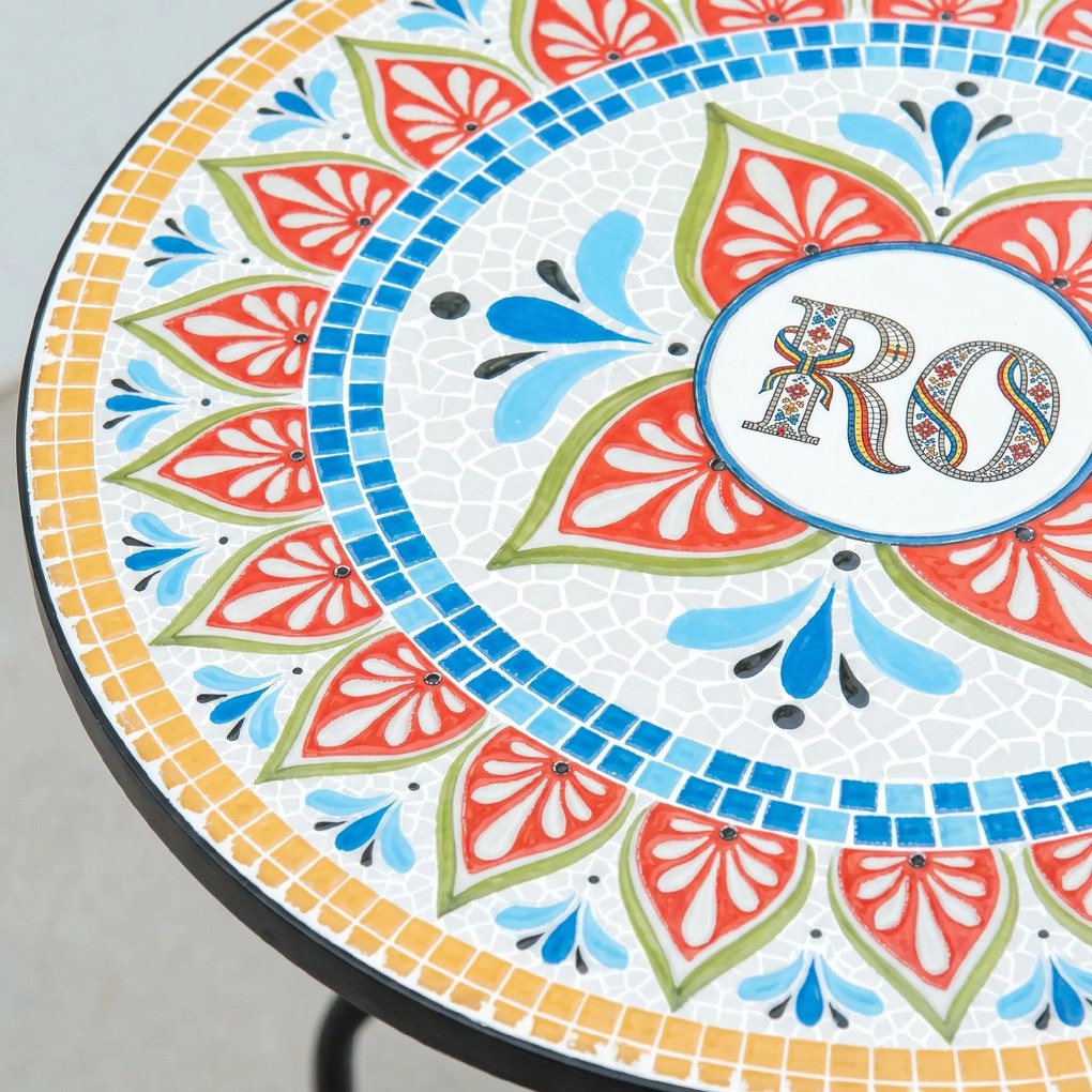 Outsunny Masa Rotunda Stil Bistro de 60 cm cu Mozaic pentru Gradina, Veranda, Exterior, Balcon, Gri | Aosom Romania
