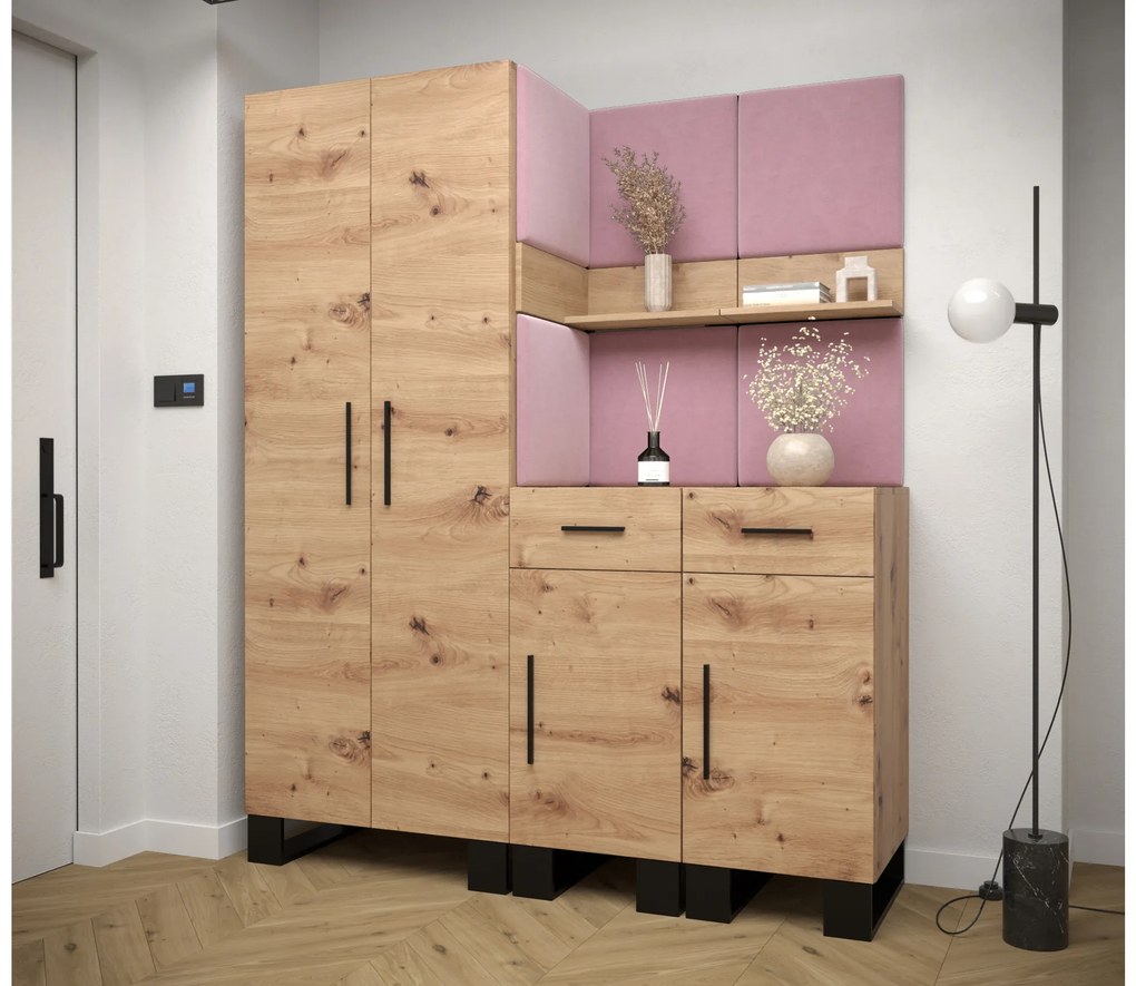 Set mobilier pentru hol Amanda 7 (Stejar artisan + roz). 1085912