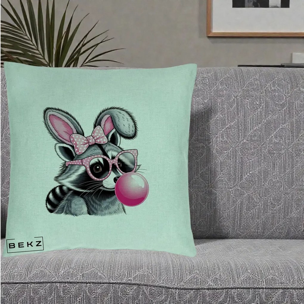 Perna Decorativa Raton cu Urechi de Iepure si Guma de Mestecat, 40x40 cm, Verde Menta, Husa Detasabila, Perna Inclusa, BEKZ®