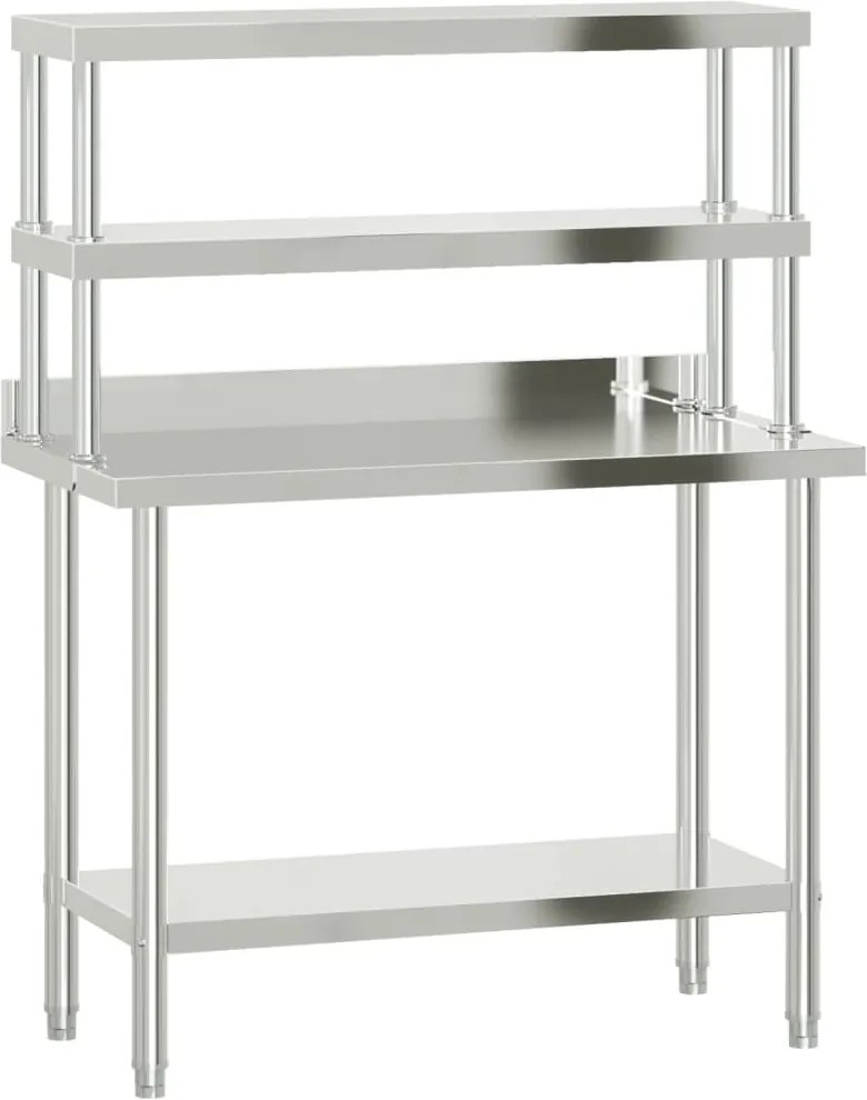 vidaXL Masă bucătărie cu raft superior, 110x55x150 cm, oțel inoxidabil