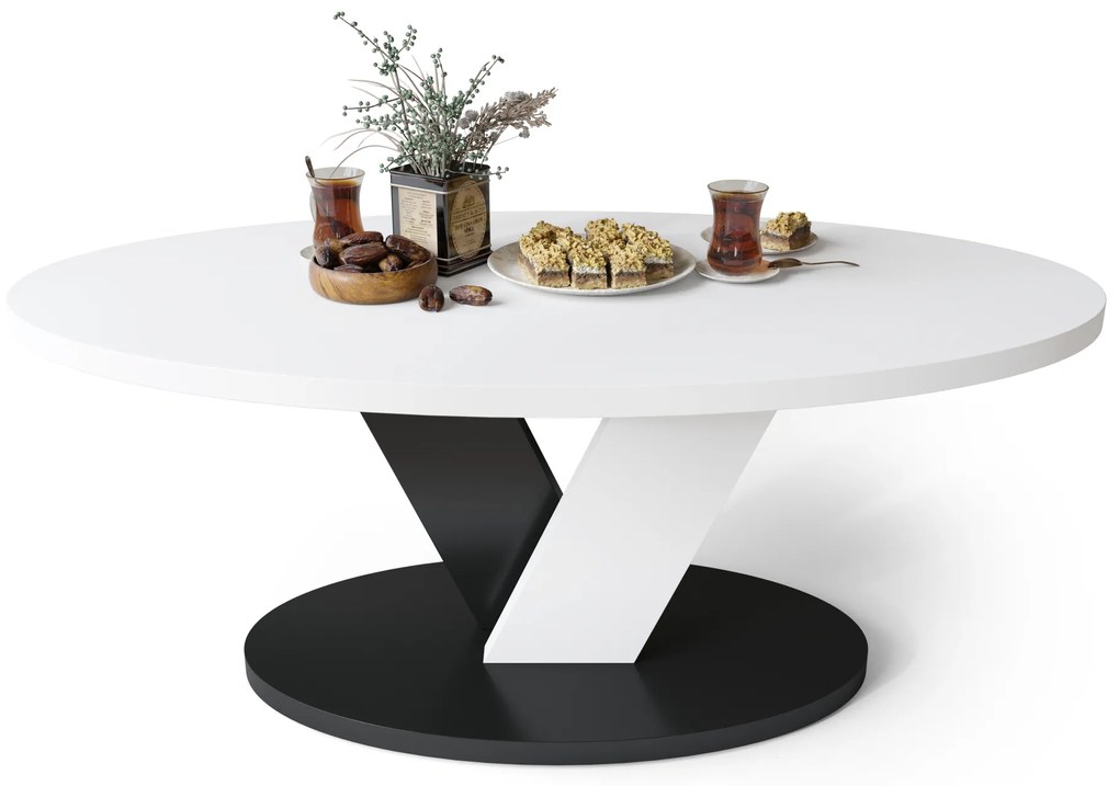 Mazzoni LOVA Alb/Negru - MĂSUȚĂ OVALĂ 110x60 cm MĂSUȚĂ DE CAFEA MODERNĂ