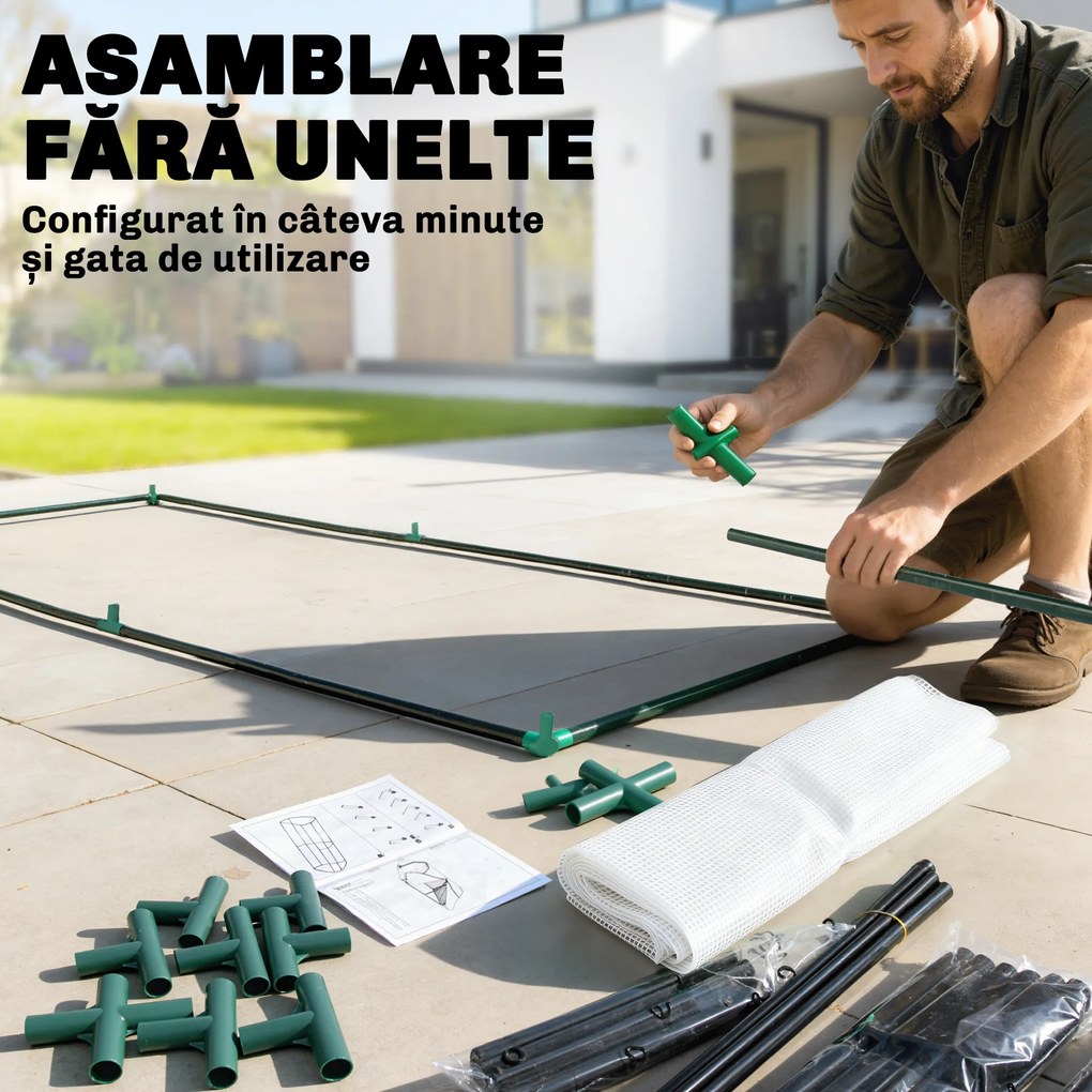 Sera Tunel Outsunny din Otel si cu Capac din PVC, 200x100x80 cm, Transparent si Verde | Aosom Romania