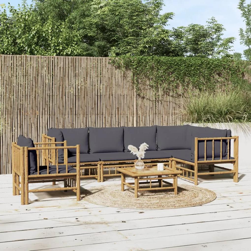 3155237 vidaXL Set mobilier de grădină cu perne gri închis, 7 piese, bambus