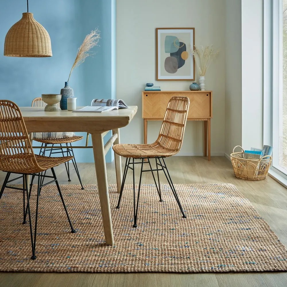 Covor albastru/în culoare naturală țesut manual din iută 200x290 cm Jute Boucle Blue – Flair Rugs