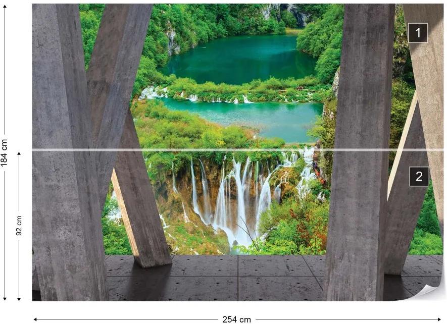 GLIX Fototapet - Waterfalls 3D Modern View Concrete Vliesová tapeta  - 254x184 cm