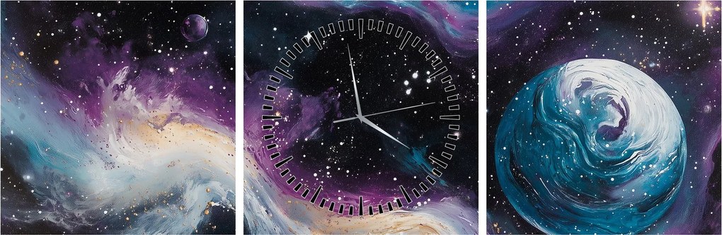 Tablou - Univers pictat (cu ceas) (90x30 cm)