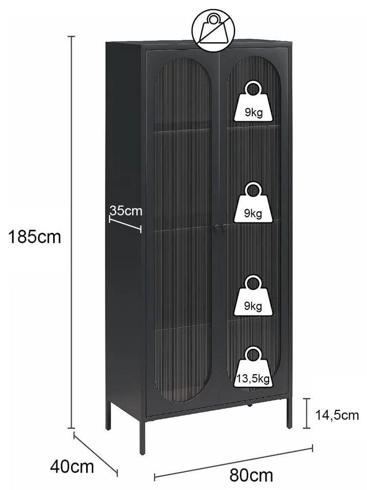 Vitrină crem din metal 80x186x40 cm Luna – Støraa