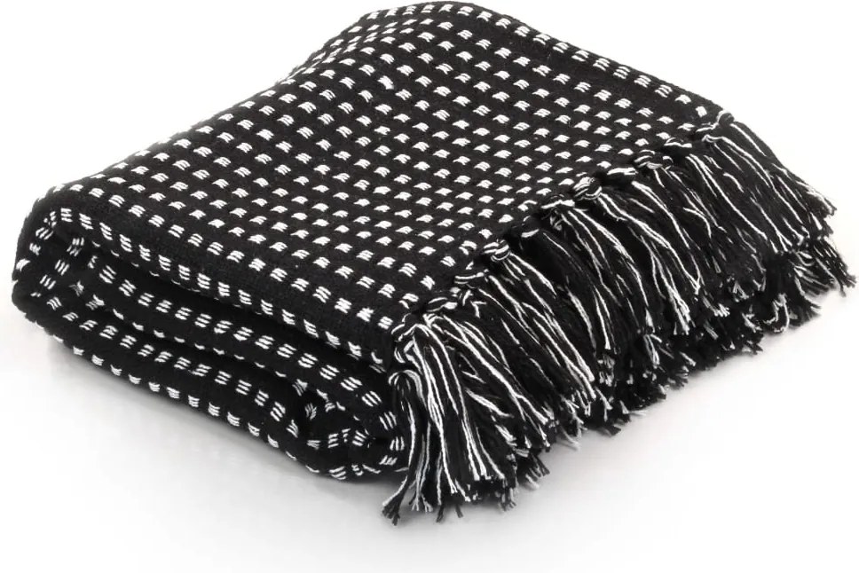 vidaXL Pătură decorativă cu pătrățele, bumbac, 160 x 210 cm, negru