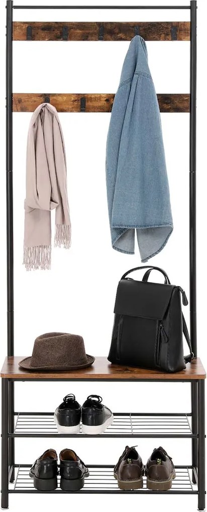 Perete de hol metalic TAYLOR 72x175 cm, negru/maro rustic