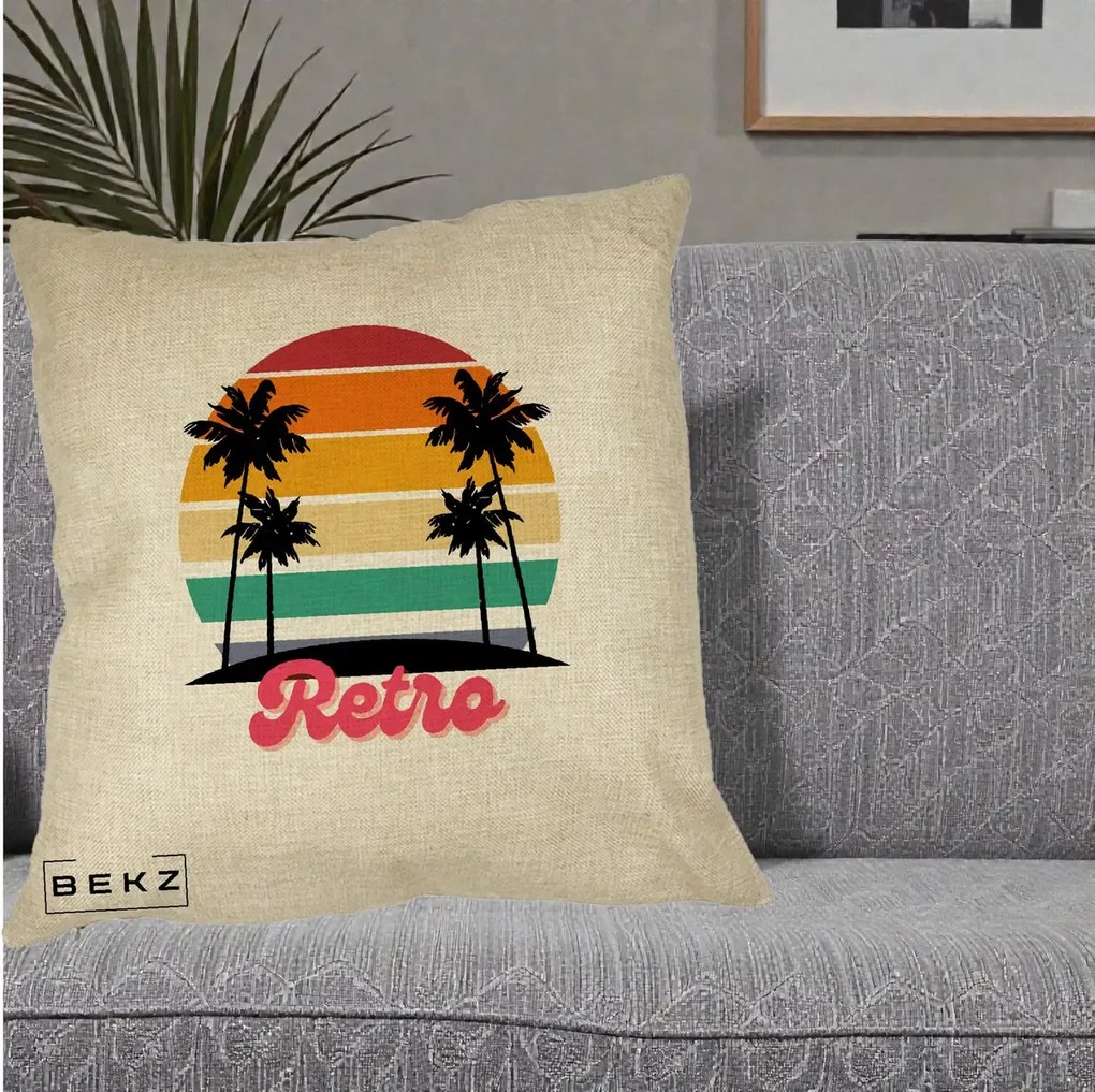 Perna Decorativa Retro Sunset Palmieri, 40x40 cm, Crem, Husa Detasabila, Perna Inclusa, BEKZ®