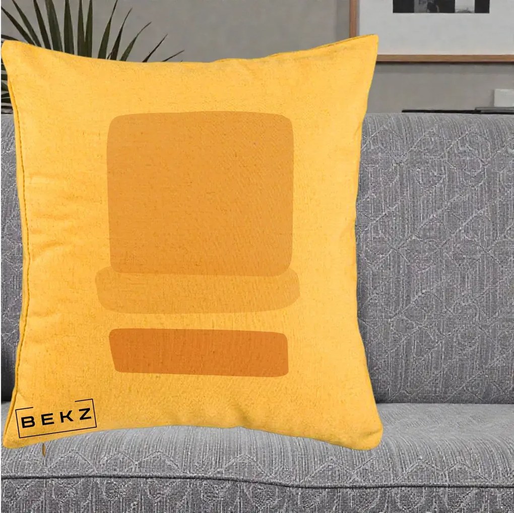 Perna Decorativa Abstract Forme Bej Poudre, 40x40 cm, Galben, Husa Detasabila, Perna Inclusa, BEKZ®