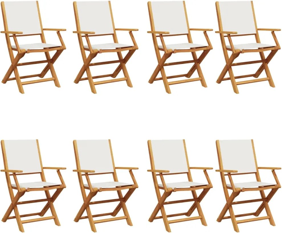 vidaXL Scaune de grădină pliabile 8 buc., textil alb crem/lemn masiv