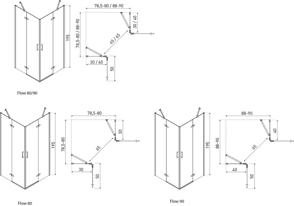 Cabină de duș pătrată Flow Black cu ușă batantă 80 cm