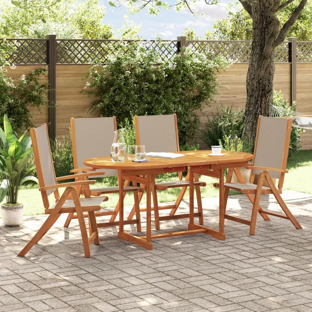 3279322 vidaXL Set mobilier de grădină, 5 piese, lemn masiv acacia/textilenă