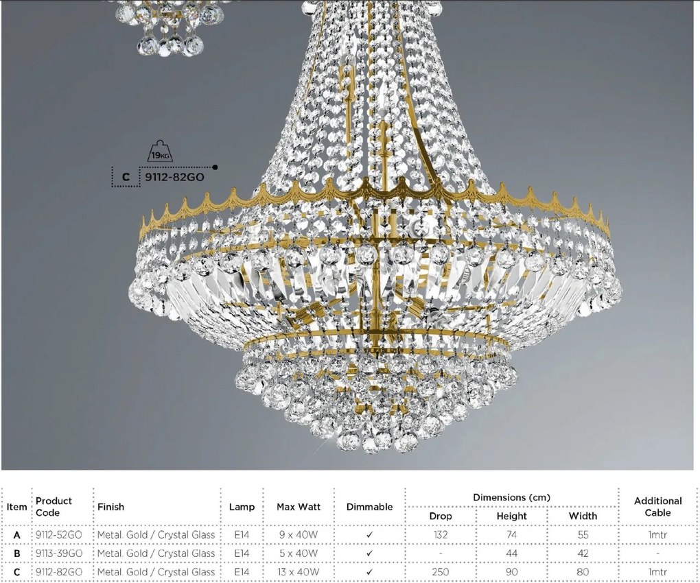 Lustra cristal casa scarii design LUX Versailles 9L 9112-52GO SRT