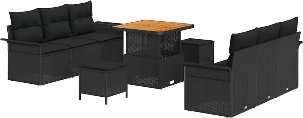 vidaXL Set de canapele pentru grădină cu pernă cu pernă 9 pcs Negru