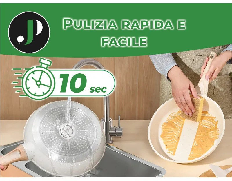 Set oale si tigai Just Perfecto JL-28, 15 piese, Turnat, Acoperire din marmura, Inductie, Accesorii, Bej