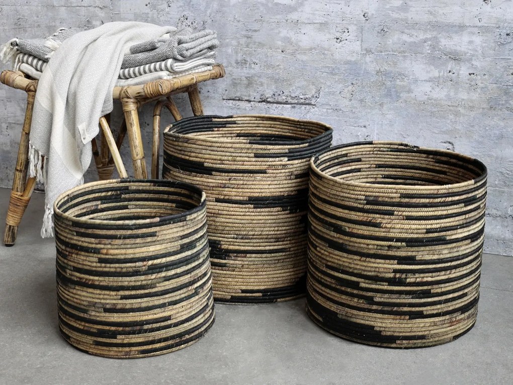 Set 3 coșuri decorative împletite, din zambilă de apă