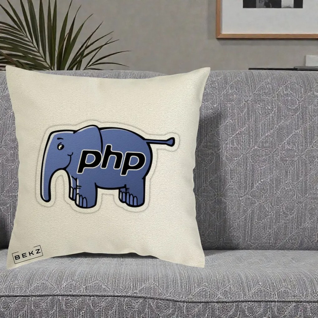 Perna Personalizata PHP Elephant, 40x40 cm, Ecru, Husa Detasabila, Perna Inclusa, BEKZ®