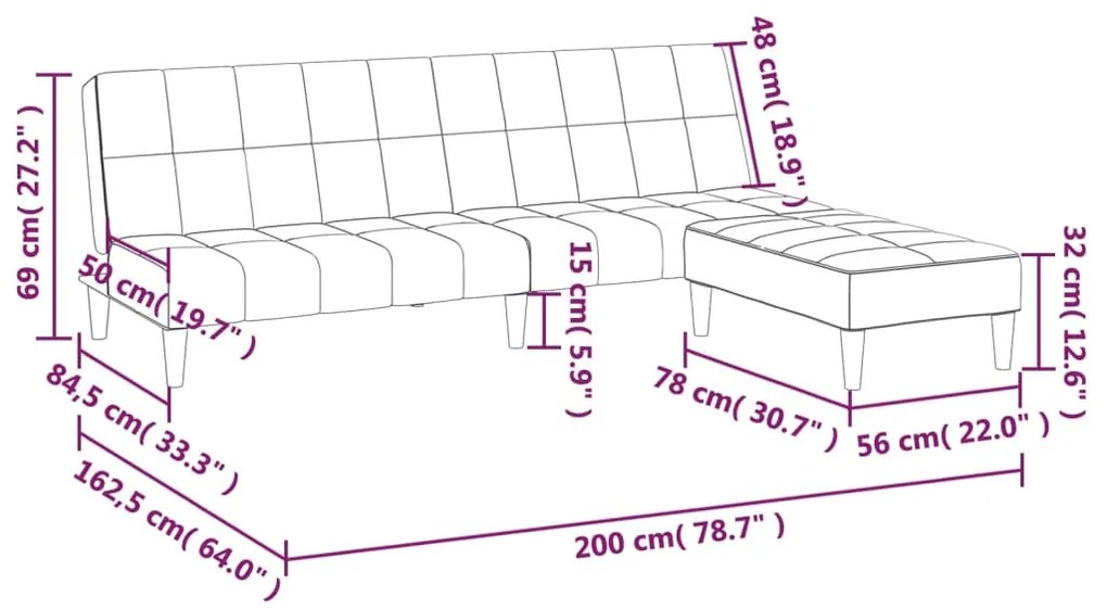 Canapea extensibila cu 2 locuri si taburet, maro, catifea Maro, Cu suport de picioare