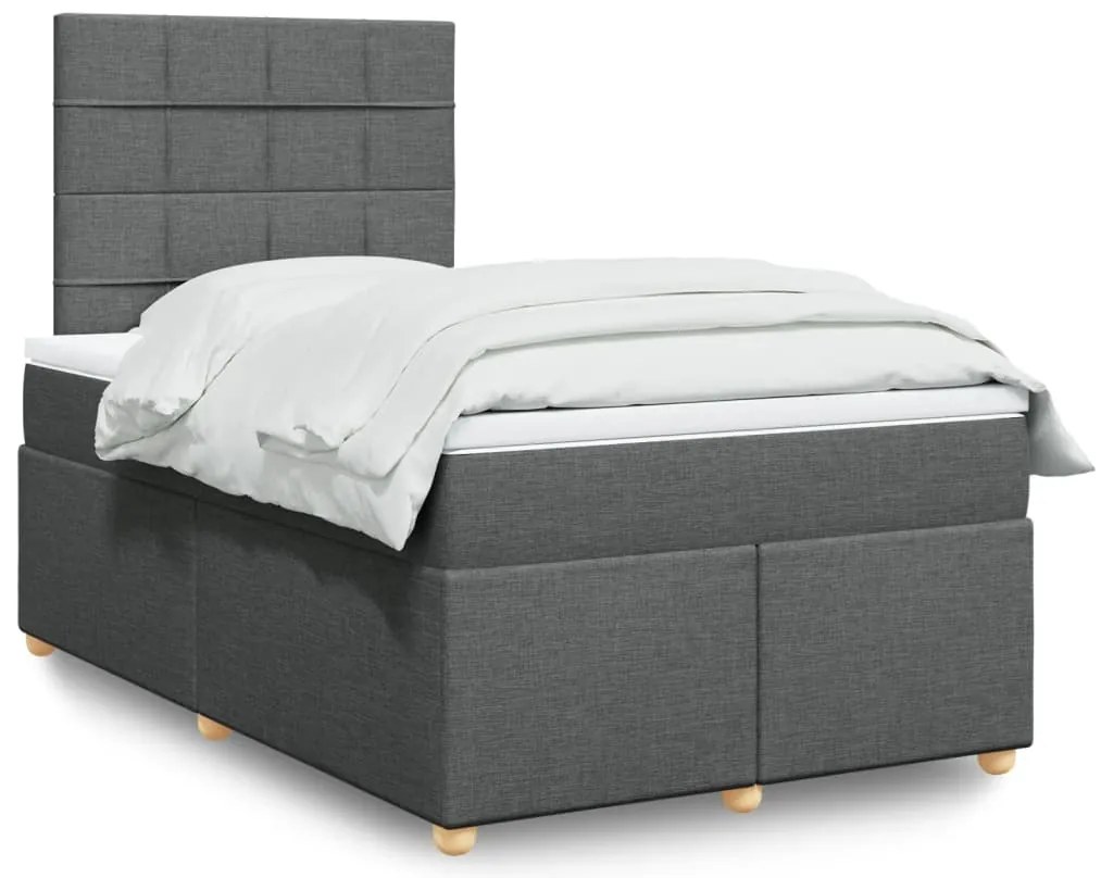 vidaXL Pat box spring cu saltea, gri închis, 120x200 cm, textil