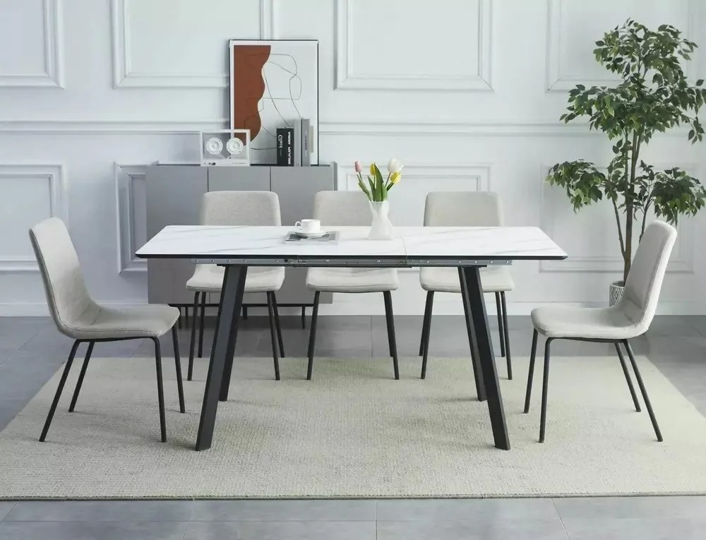 Masa extensibila Bari marmura alba/negru L120-160 cm