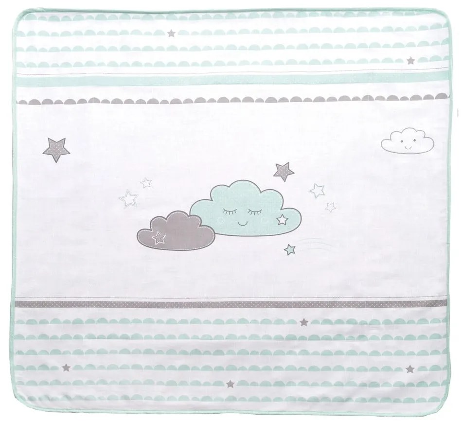 Pătură pentru copii albă/verde-mentă din micropluș/cocolino 80x80 cm Happy Cloud – Roba