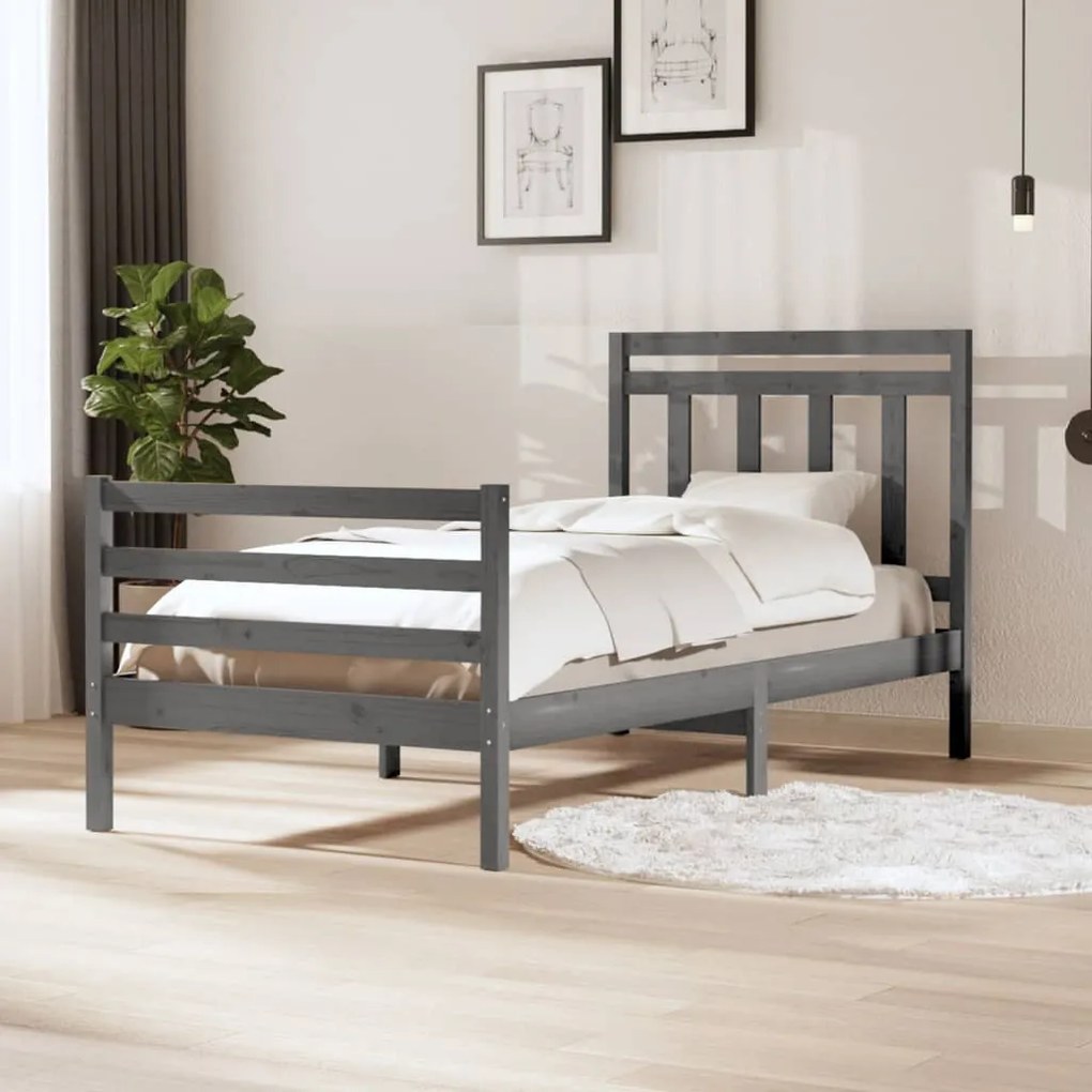 3100646 vidaXL Cadru de pat, gri, 100x200 cm, lemn masiv