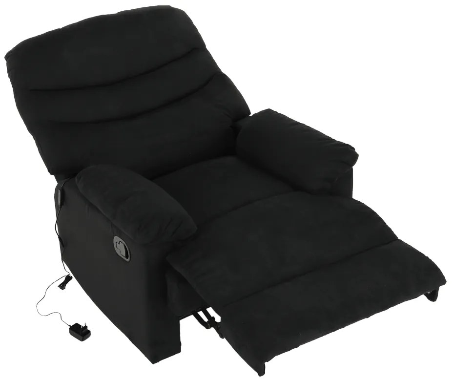 Fotoliu reglabil masaj, material textil catifea negru, LAMBERT