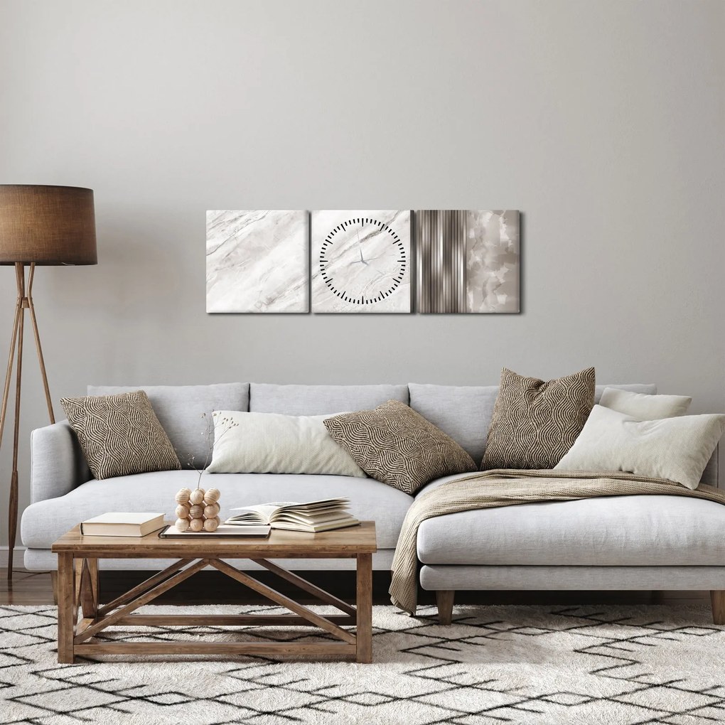 Tablou - Marmură cu linii argintii (cu ceas) (90x30 cm)