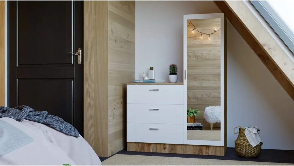 Comodă cu oglindă Coco White and Atlantic Pine