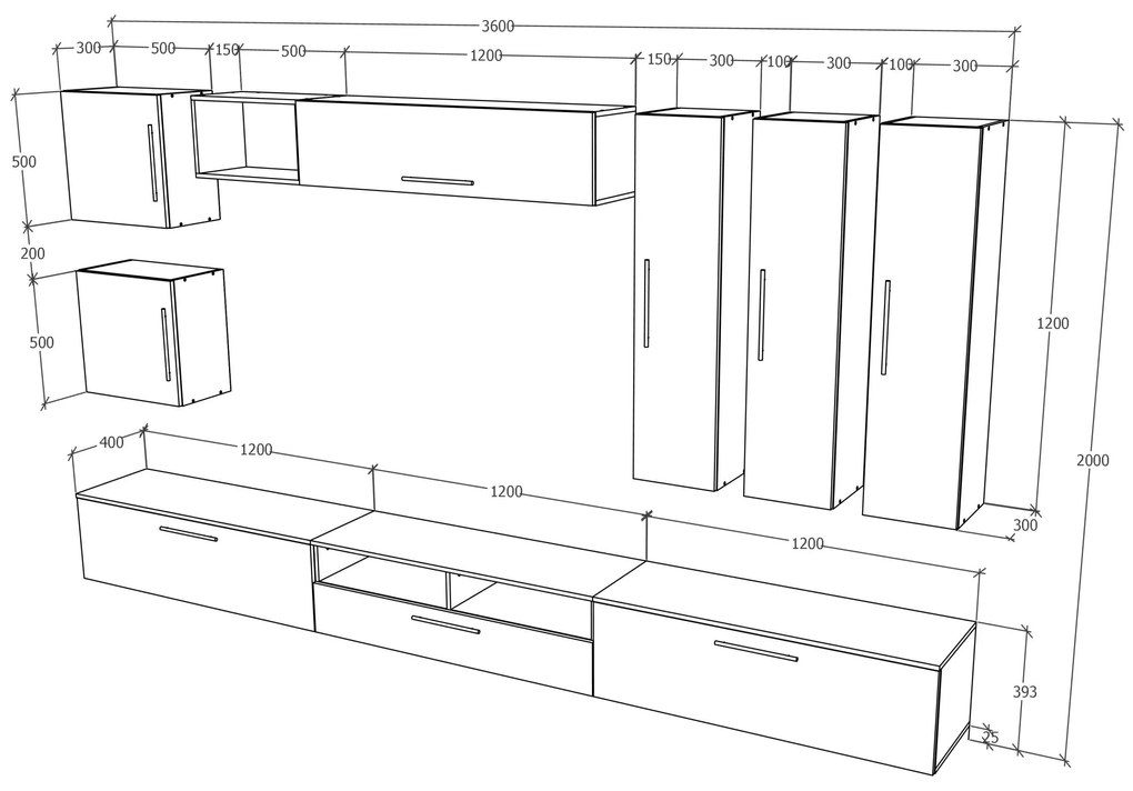 Living haaus Haga V1, Antracit/Stejar Wotan, L 360 cm