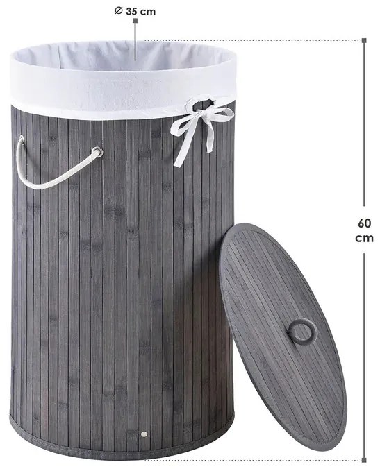 Juskys Coș de rufe din bambus Curly Round 55 L - gri