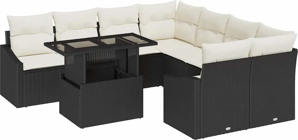 vidaXL Set de canapele pentru grădină 9 pcs Negru și Crem poliratan
