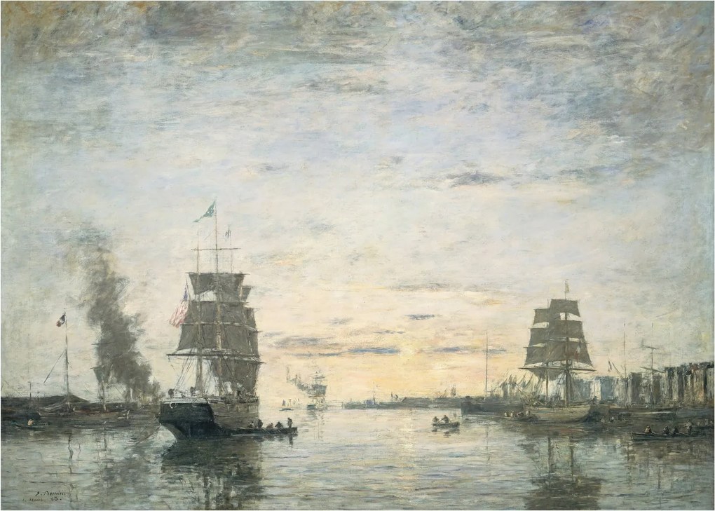 Tablou pe sticlă - Eugène Boudin, Entrance to the Harbor, Le Havre, reproducere (70x50 cm)